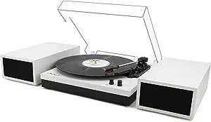 LP&No.1 Modern Turntable Record Player Bundle with Dual Powered Bookshelf Speaker Pair, Built-in, Phono Preamp, Belt Drive, 3-Speed, Blutooth Input, Wireless Music Streaming (MWL White Color)