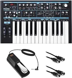 Novation Bass Station II Monophonic Analog Synthesizer with Sustain Pedal (Piano-Style) & 10' MIDI Cable Bundle