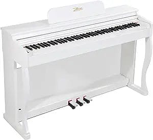 ZHRUNS Digital Piano,88 Heavy Hammer Piano Keys with Touch Response Electric Keyboard Piano/Music Stand+Power Adapter+3 Metal Pedals+Instruction Book,Headphone Jack/MIDI Input/Outputp (White)