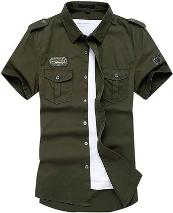 Gihuo Men's Short Sleeve Military Shirt Button Down Army Tactical Shirt