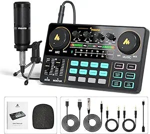 MAONO Podcast Equipment Bundle-MaonoCaster Lite -Audio Interface-All in One-Podcast Production Studio with 3.5mm Microphone for Live Streaming, Podcast Recording, Youtube, PC, Smartphone (AU-AM200-S1)