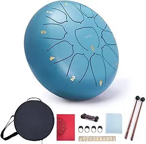 VixxNoxx Steel Tongue Drum Musical Instruments Hang Drum Handpan Hand Drum Percussion Instrument 11 Notes 10 Inches C-Key with Bag Music Book Mallets (Moss Blue)