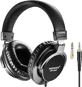 Neewer NW-3000 Closed Studio Headphones, 10Hz-26kHz Lightweight Dynamic Headsets with 3 meters Cable, 3.5mm and 6.5mm Plugs, Low Noise for Appreciating Music, Watching Movies, Playing Games, Recording