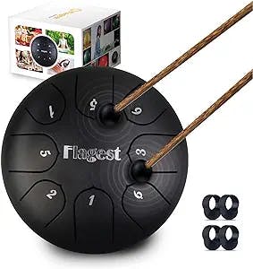 Flagest Steel Tongue Drum 8 Notes 6 Inches Nature Black C-Key with Mallets, Steel Drum for Beginners, Ultra-Strong Alloy Steel Chakra Tank Drum, Percussion Handpan Drum Valentines Day Gifts