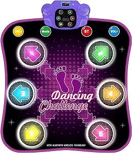 Dance Mat, Electronic Music Dance Pad with LED Lights & Wireless Bluetooth, 5 Game Modes, Birthday Gifts, Toys for Girl 4-8, 8-12