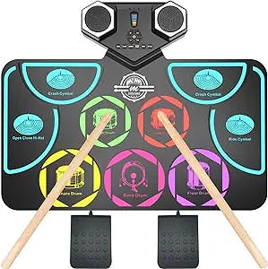 MAZAHEI 9 Pads Electric Drum Set, Portable Practice Drum Machine with Headphone Jack, Built-in Speaker Drum Pedals Drum Sticks, Great Birthday Holiday Drum Pads Toy Gift for Adult Kids Beginners