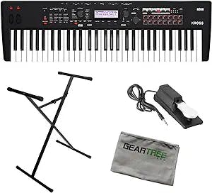 Korg KROSS261MB Synthesizer 61 Note Matte Black w/Stand, Sustain Pedal, and Gea