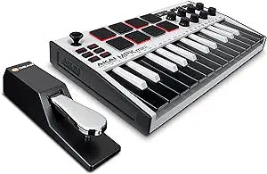 Akai MPK Mini MK3 MIDI Keyboard Controller + M-Audio SP2 Sustain Pedal, with MPC Beats and Software Suite – Beat Maker Bundle (White)