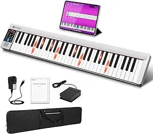 61 Key Keyboard Piano, Portable Electric Piano Keyboard 61-Key Touch Sensitive Full Size, Bluetooth Electric Piano Slim with Bag for Beginners, Silver, by Vangoa
