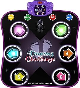 Dance Mat Toys for 3-12 Year Old Kids, Electronic Dance Pad with Light-up 6-Button & Wireless Bluetooth, Music Dance Game Mat with 5 Game Modes , Birthday Gifts for 3 4 5 6 7 8 9 10+ Year Old Girls