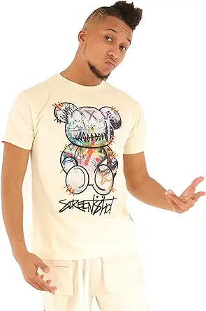 SCREENSHOT Mens Hip-Hop NYC Streetwear Premium Tee - Urban Varsity Racing Patch Embroidery High Density Gel Print T-Shirt