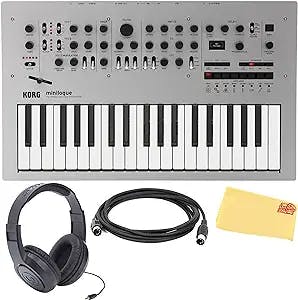 Korg Minilogue Polyphonic Analog Synthesizer Bundle with MIDI Cable, Headphones, and Austin Bazaar Polishing Cloth