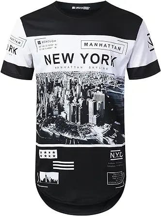 URBANTOPS Mens Hipster Hip Hop New York City Longline T-Shirt