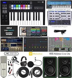 Novation Launchkey 25 MK3 USB MIDI Keyboard 25 Keys Controller with Software Pack of Ableton Live Lite and 4 GB of Loopmasters Sounds & Samples w/Mackie CR3-X Pair Studio Monitors & Instrument Cables