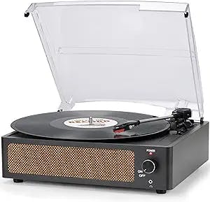 Vinyl Record Player with Speaker Vintage Turntable for Vinyl Records, Belt-Driven Turntable Support 3-Speed, Wireless Playback, Headphone, AUX-in, RCA Line LP Vinyl Players for Sound Enjoyment Black