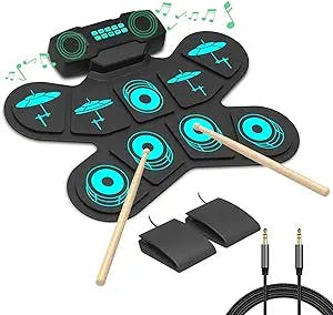 Electronic Drum Set Portable 9 Pads Roll-Up Drum Practice Pad, USB MIDI Connectivity, Electric Drum Kit with Built-in Stereo Dual Speakers for Beginner Kids Christmas & Birthday Gift