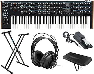 Novation Summit Two-Part 16-Voice 61-Key Polyphonic Synthesizer Bundle with Knox Gear Keyboard Stand, Sustain Pedal, Closed-Back Studio Headphones, and Dust Cover (5 Items)