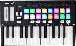 summina 25 Portable 25-Key USB MIDI Keyboard Controller with 16 RGB Backlit Trigger Pads 8 Assignable Control Knobs