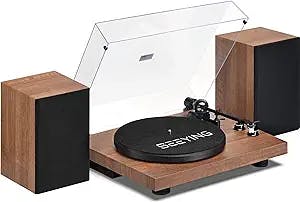 Record Player Vinyl Bluetooth Turntable with 36 Watt Stereo Bookshelf Speakers, Vintage Hi-Fi System with Magnetic Cartridge, Built-in Phono Preamp USB Recording RCA Output Adjustable Counterweight