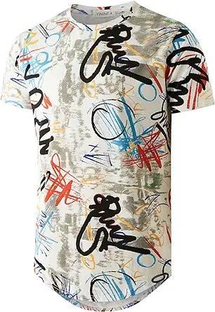 YININF Mens Hipster Hip Hop All Over Graphic Longline T-Shirt
