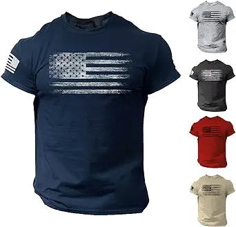 Tshirts Shirts for Men, USA Distressed Flag Men T Shirt Patriotic American Tee Short Sleeve Crewneck Independence Day T-Shirt
