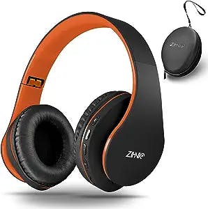 ZIHNIC Bluetooth Headphones Over-Ear, Foldable Wireless and Wired Stereo Headset Micro SD/TF, FM for Cell Phone,PC,Soft Earmuffs &Light Weight for Prolonged Wearing(Black/Orange)