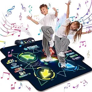 JOLLY FUN Dance Mat for Kids - Electronic Dance Mats with Wireless Bluetooth for 3-12 Year Old Kids, Lights Up Dance Pad with Built-in Music 5 Levels 4 Mode, Gifts for Children