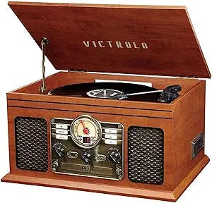 Victrola Nostalgic 6-in-1 Bluetooth Record Player & Multimedia Center with Built-in Speakers - 3-Speed Turntable, CD & Cassette Player, FM Radio | Wireless Music Streaming | Mahogany