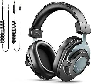 FIFINE Studio Monitor Headphones for Recording-Over Ear Wired Headphones for Podcast Monitoring, Streaming Comfortable Equipment with Detachable Cables 3.5mm or 6.35mm Jack, Black, on PC/Mixer-H8