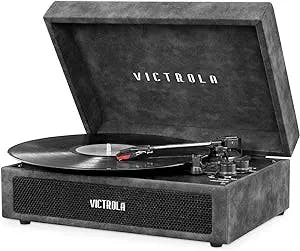 Victrola Vintage 3-Speed Bluetooth Portable Suitcase Record Player with Built-in Speakers | Upgraded Turntable Audio Sound| Includes Extra Stylus | Lambskin (VSC-580BT-LGR)