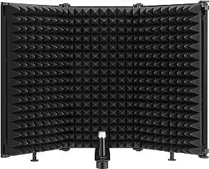 Moukey Microphone Isolation Shield, Foldable Mic Shield with Triple Sound Insulation, Reflection Filter with 3/8" and 5/8" Mic Threaded Mount for Recording Studio, Podcasts, Singing, and Broadcasting