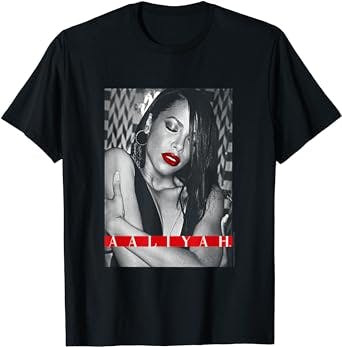 "Get Your Red Lips on with Aaliyah Red Type Block T-Shirt!" 