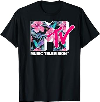 MTV Hummingbird & Tropical Flower Logo Fill Graphic T-Shirt