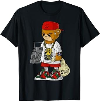 Hip Hop Teddy Artwork for Rap Music Men and Boys T-Shirt